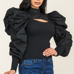 Full Puff Sleeves Keyhole Blouse